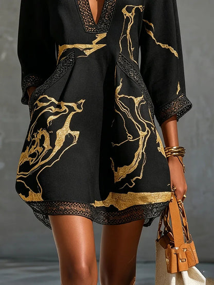 Vestido de Verano Corto con Estampado y Detalles de Aberturas