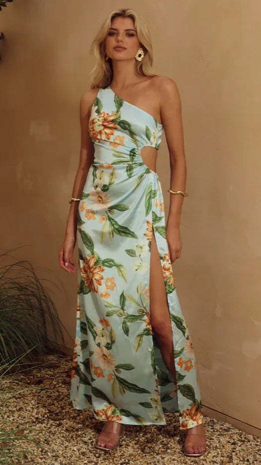Vestido de Verano Largo Asimétrico y Floral con Asimétrico y Cut Out