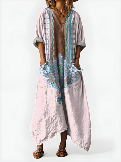 Vestido de Verano Largo Boho Estampado con Cuello en V