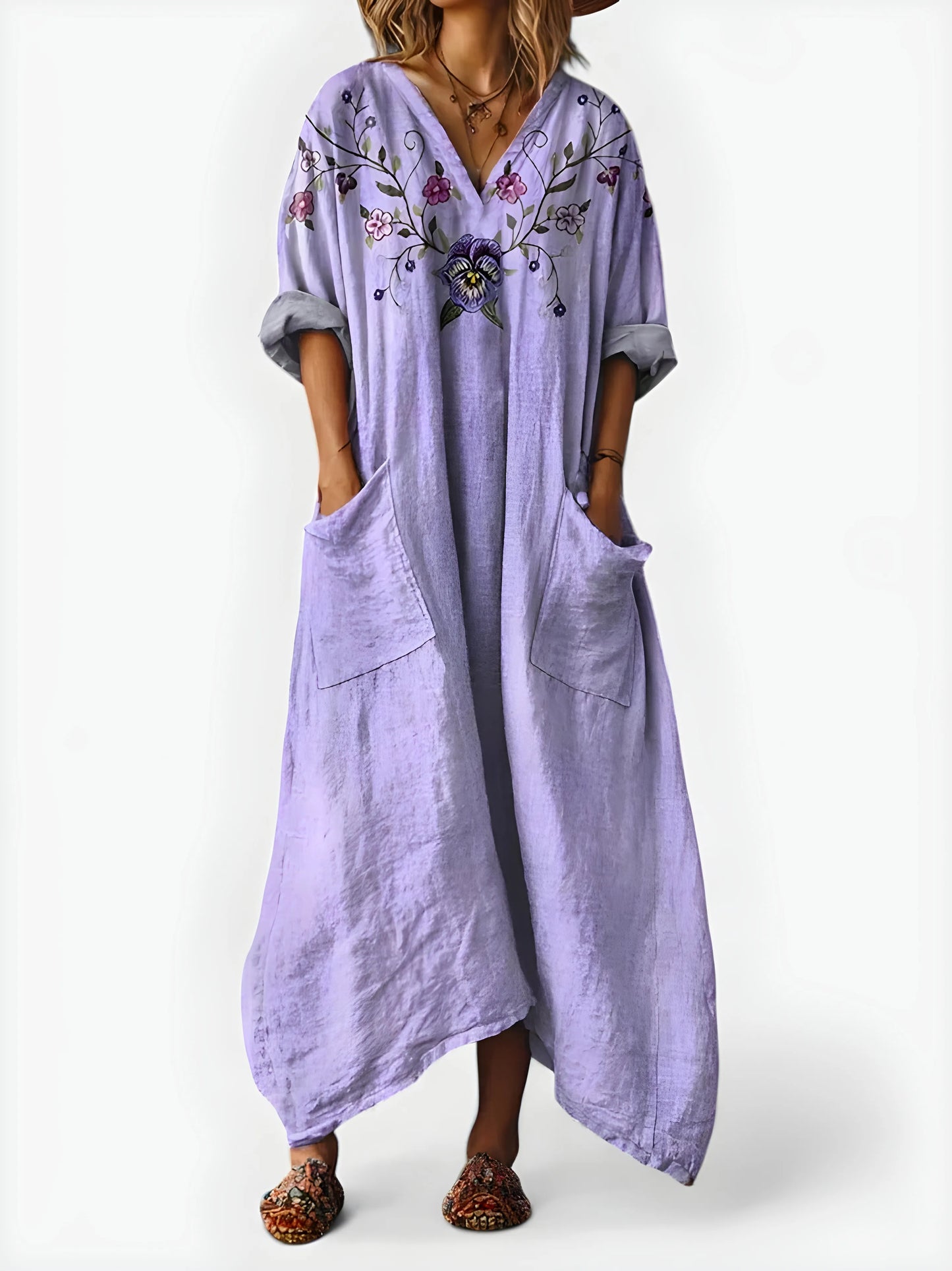 Vestido de Verano Largo Boho Estampado con Cuello en V