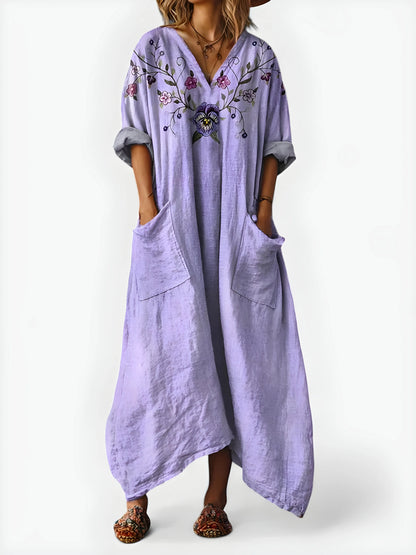 Vestido de Verano Largo Boho Estampado con Cuello en V