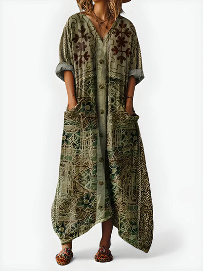 Vestido de Verano Largo Boho Estampado con Cuello en V