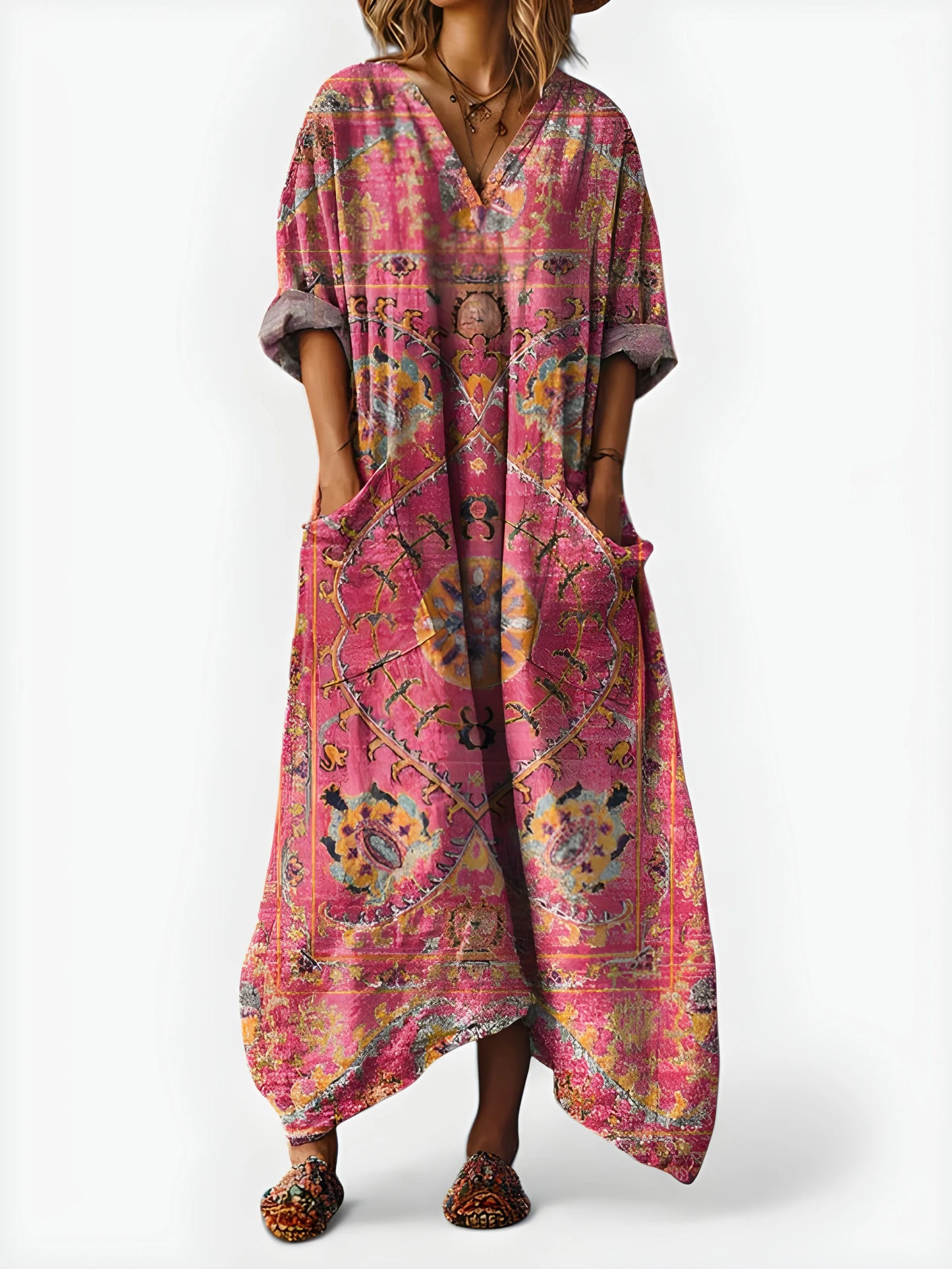 Vestido de Verano Largo Boho Estampado con Cuello en V
