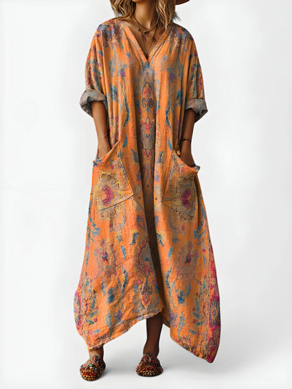 Vestido de Verano Largo Boho Estampado con Cuello en V