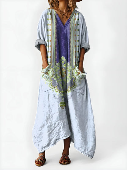 Vestido de Verano Largo Boho Estampado con Cuello en V