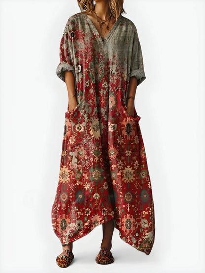 Vestido de Verano Largo Boho Estampado con Cuello en V
