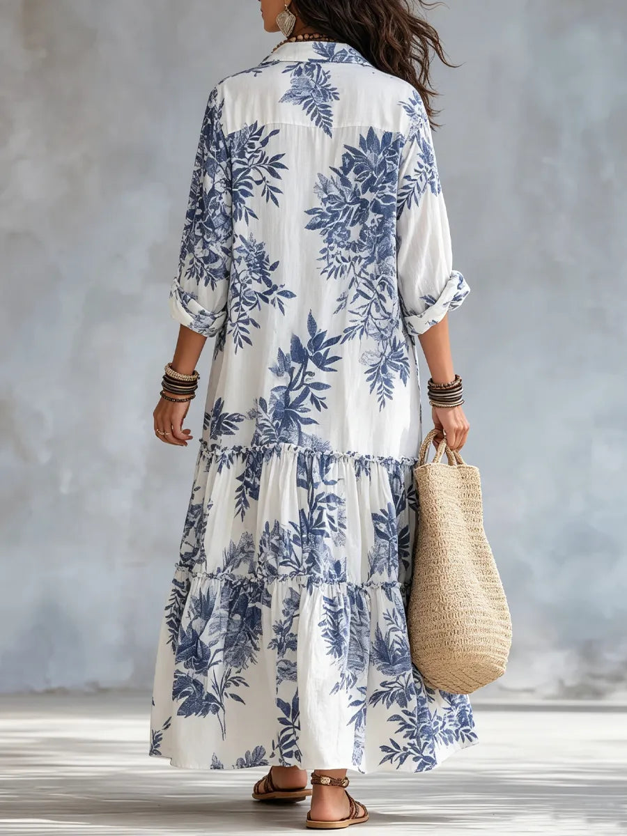 Vestido de Verano Largo Boho Flores con Manga Larga
