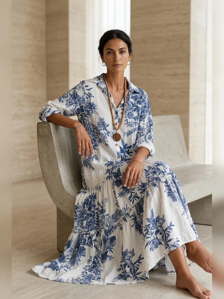 Vestido de Verano Largo Boho Flores con Manga Larga