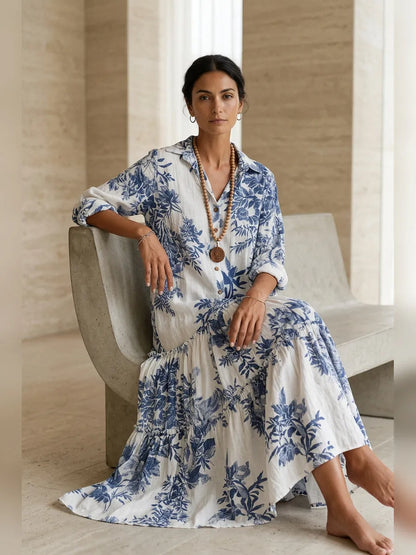 Vestido de Verano Largo Boho Flores con Manga Larga
