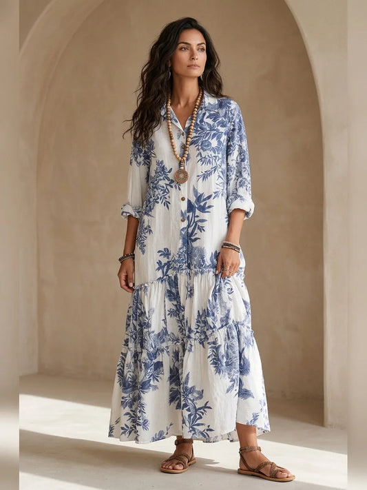 Vestido de Verano Largo Boho Flores con Manga Larga