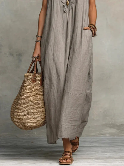 Vestido de Verano Largo Boho Manga Corta con Volantes