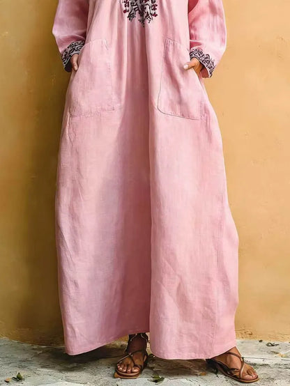 Vestido de Verano Largo Boho Manga Larga con Escote en V