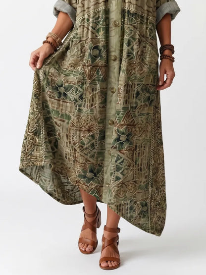 Vestido de Verano Largo Boho Verde con Manga Larga