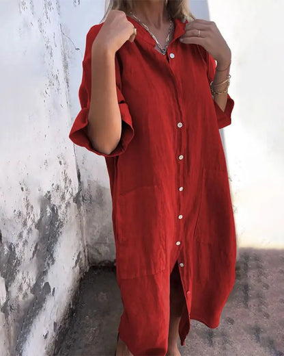Vestido de Verano Largo Boho con Botones y Manga Corta