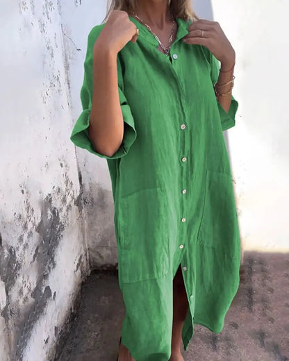 Vestido de Verano Largo Boho con Botones y Manga Corta