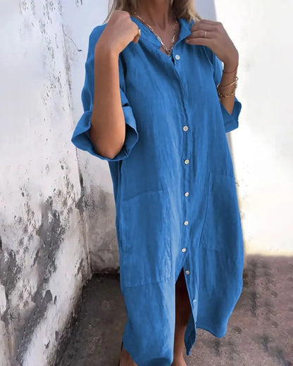 Vestido de Verano Largo Boho con Botones y Manga Corta