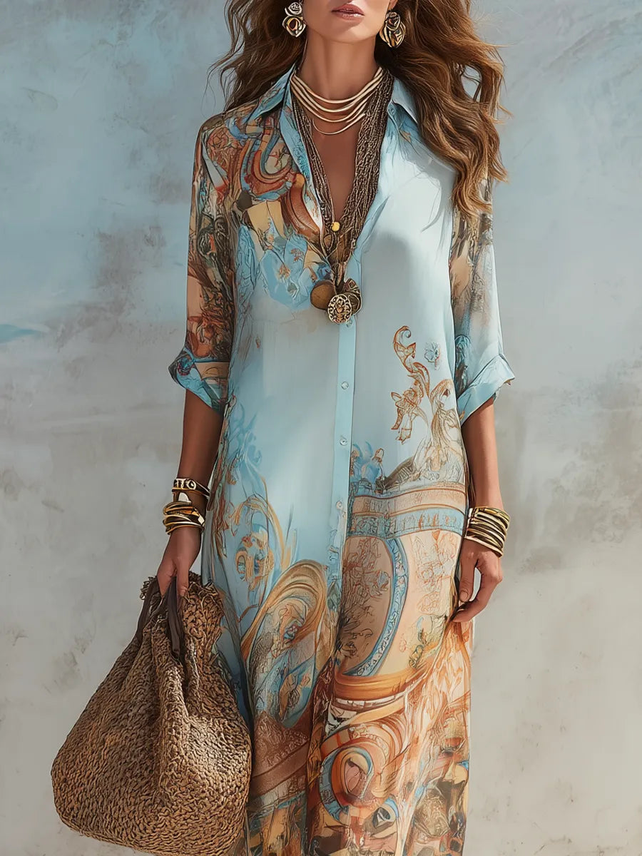 Vestido de Verano Largo Boho con Cuello Camisero
