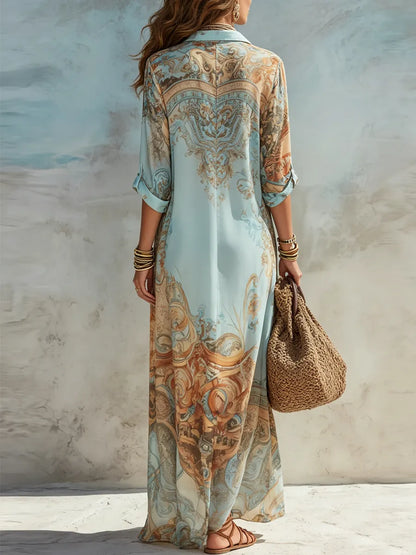 Vestido de Verano Largo Boho con Cuello Camisero
