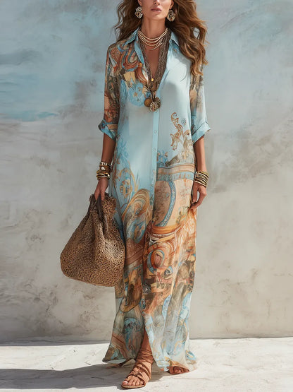 Vestido de Verano Largo Boho con Cuello Camisero