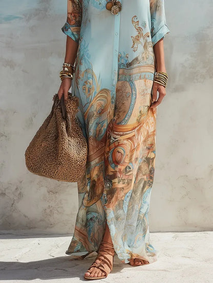 Vestido de Verano Largo Boho con Cuello Camisero