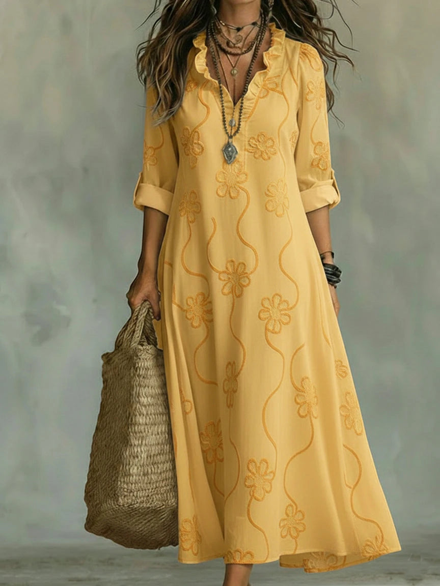 Vestido de Verano Largo Boho con Flores y Volantes