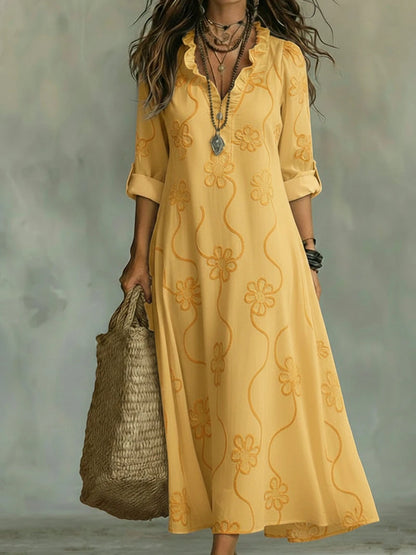 Vestido de Verano Largo Boho con Flores y Volantes