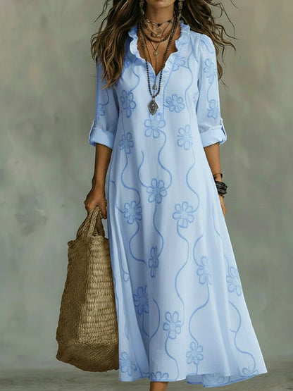 Vestido de Verano Largo Boho con Flores y Volantes