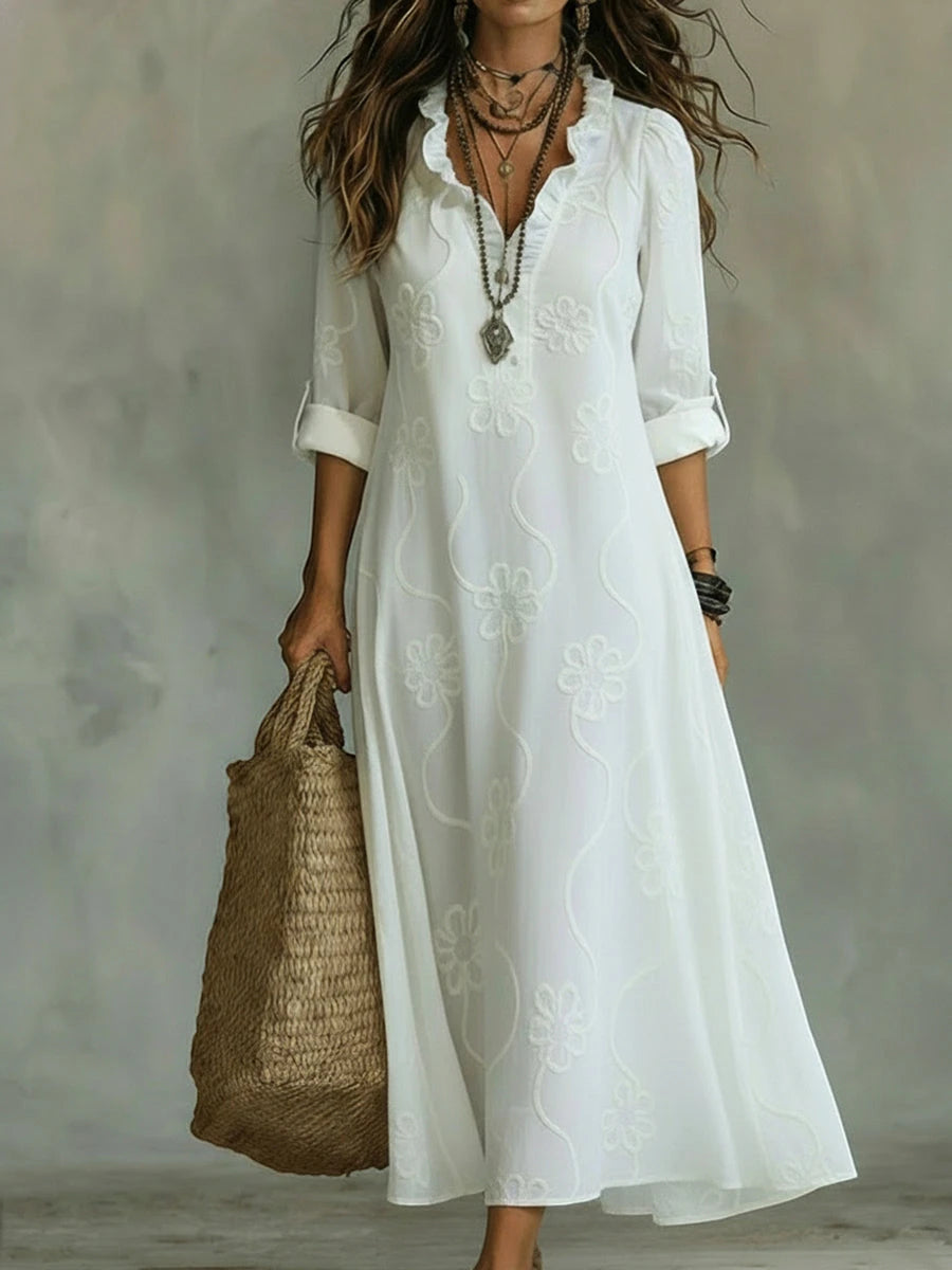 Vestido de Verano Largo Boho con Flores y Volantes