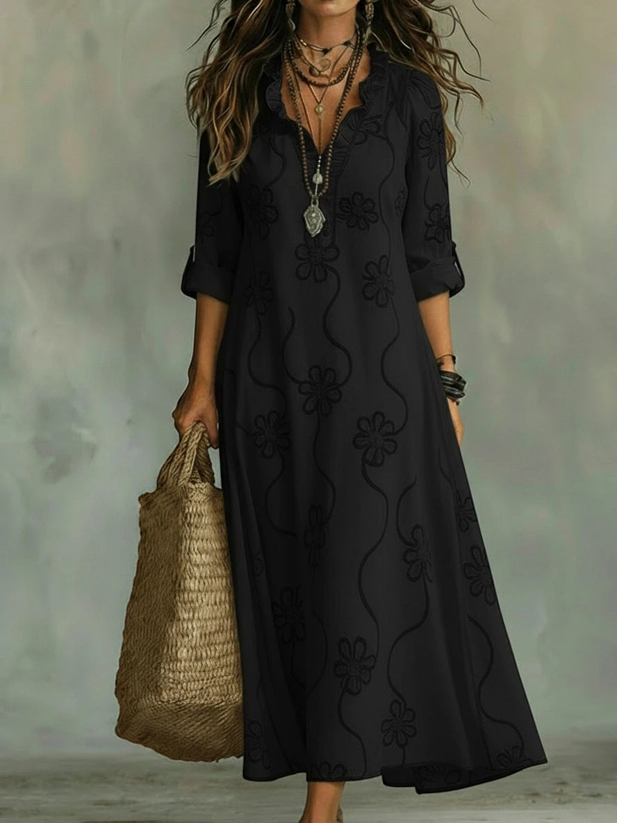 Vestido de Verano Largo Boho con Flores y Volantes