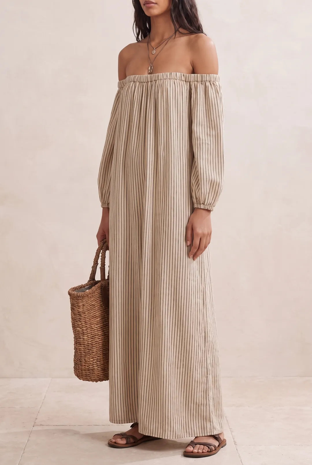 Vestido de Verano Largo Boho con Hombros Descubiertos