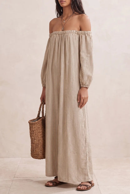 Vestido de Verano Largo Boho con Hombros Descubiertos