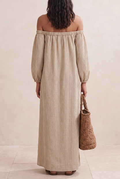 Vestido de Verano Largo Boho con Hombros Descubiertos