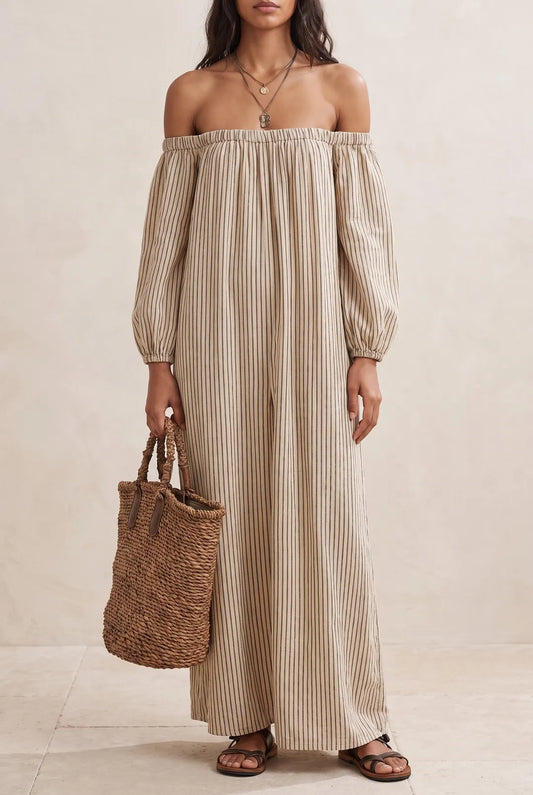 Vestido de Verano Largo Boho con Hombros Descubiertos