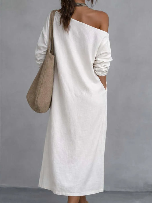 Vestido de Verano Largo Boho con Hombros Descubiertos y Abertura