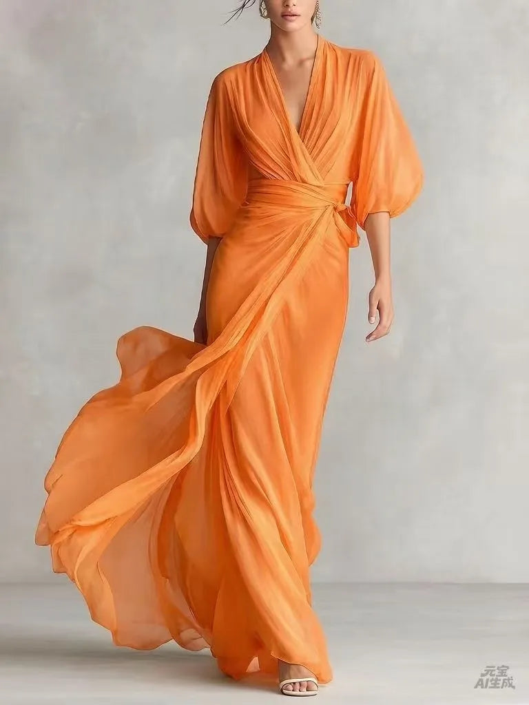 Vestido de Verano Largo Boho con Manga Abullonada