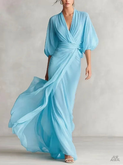 Vestido de Verano Largo Boho con Manga Abullonada