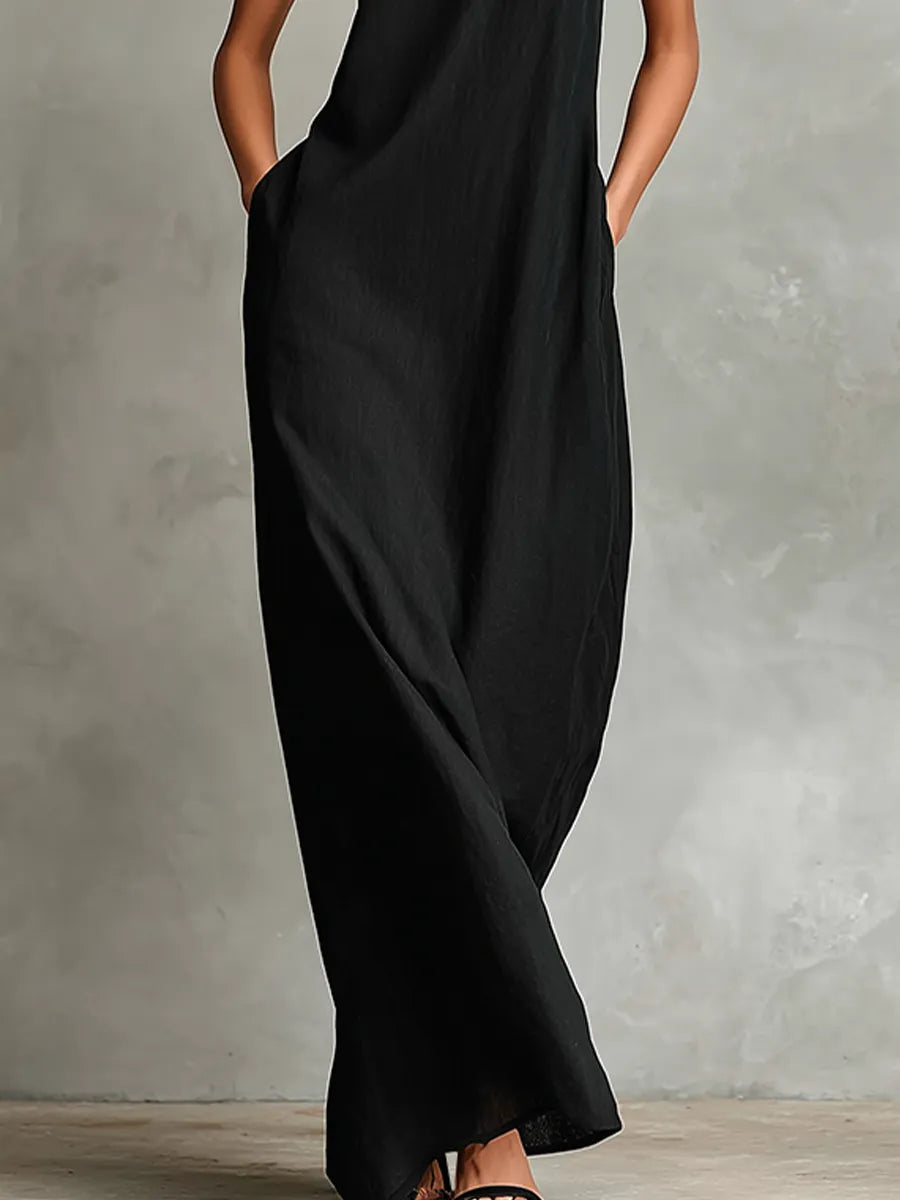 Vestido de Verano Largo Casual Cuello Alto con Bolsillos