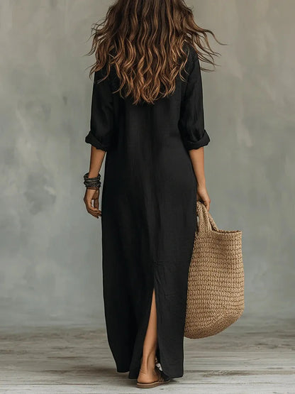 Vestido de Verano Largo Casual Elegante con Botones