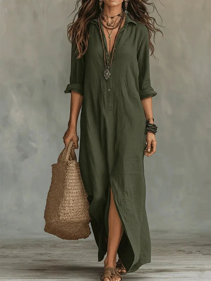 Vestido de Verano Largo Casual Elegante con Botones