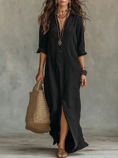 Vestido de Verano Largo Casual Elegante con Botones