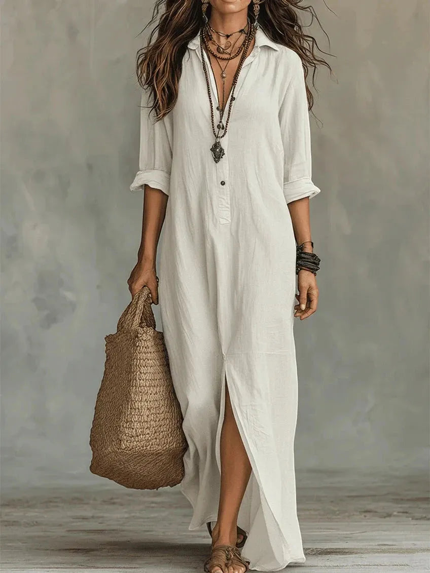 Vestido de Verano Largo Casual Elegante con Botones