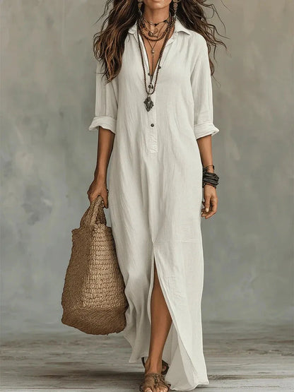 Vestido de Verano Largo Casual Elegante con Botones