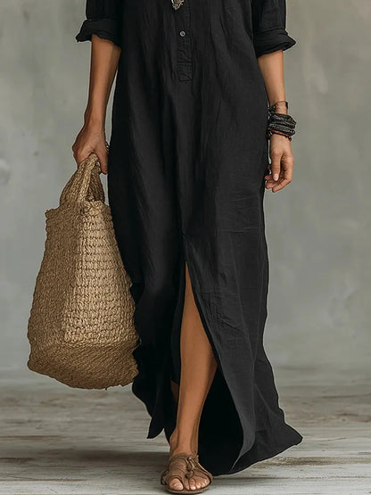 Vestido de Verano Largo Casual Elegante con Botones
