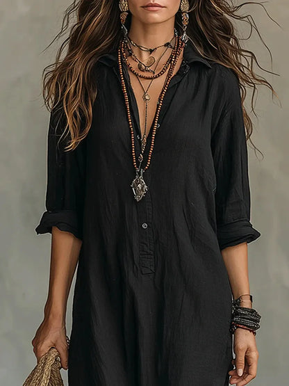 Vestido de Verano Largo Casual Elegante con Botones