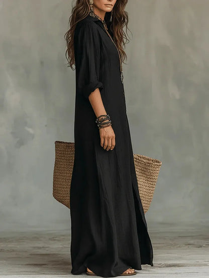 Vestido de Verano Largo Casual Elegante con Botones