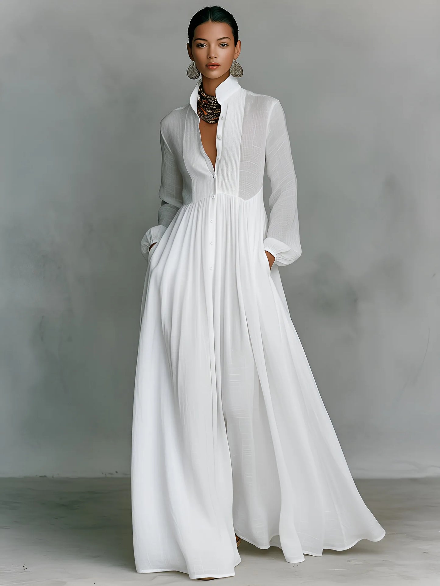 Vestido de Verano Largo Casual Elegante con Manga Larga
