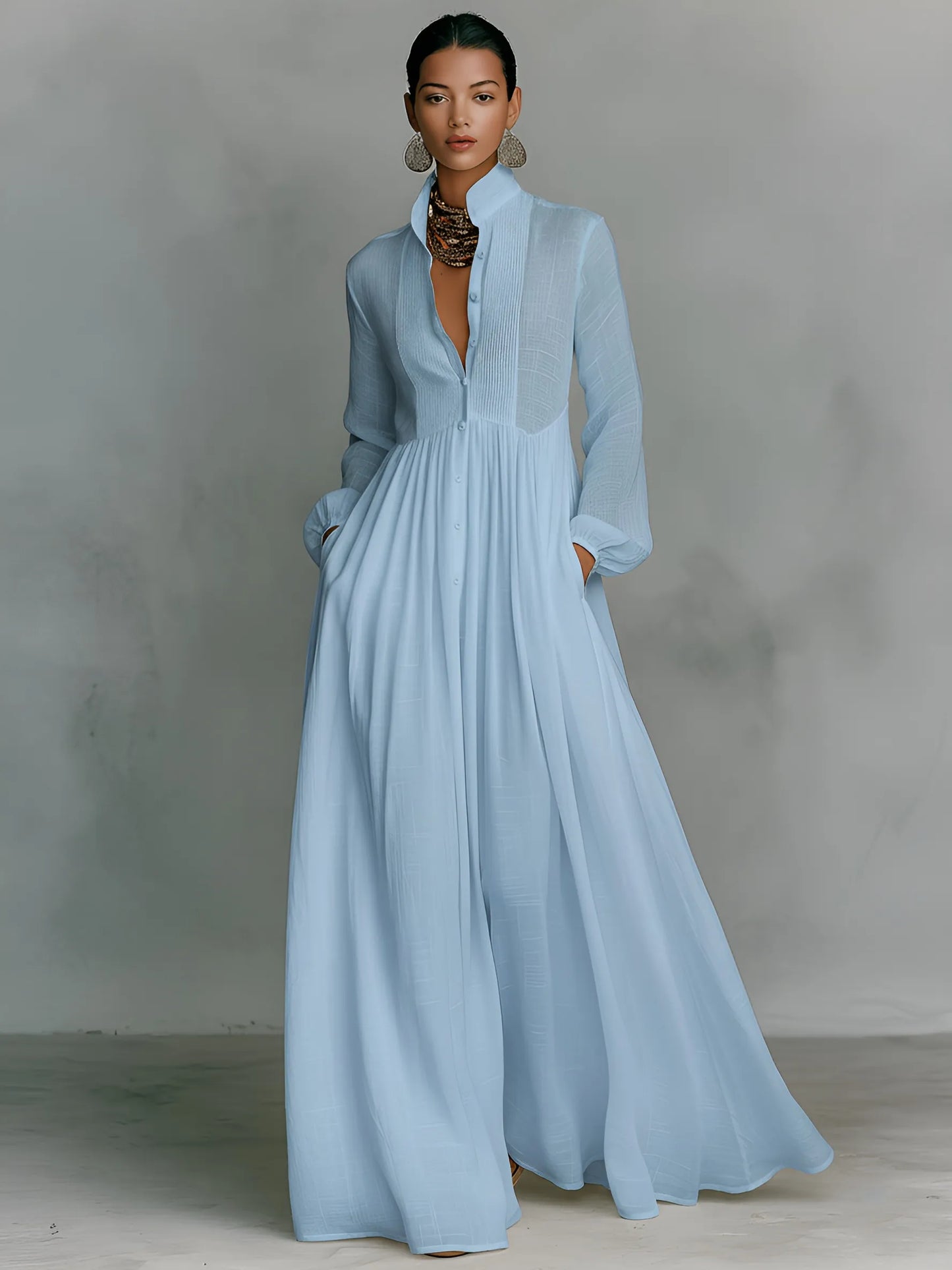 Vestido de Verano Largo Casual Elegante con Manga Larga
