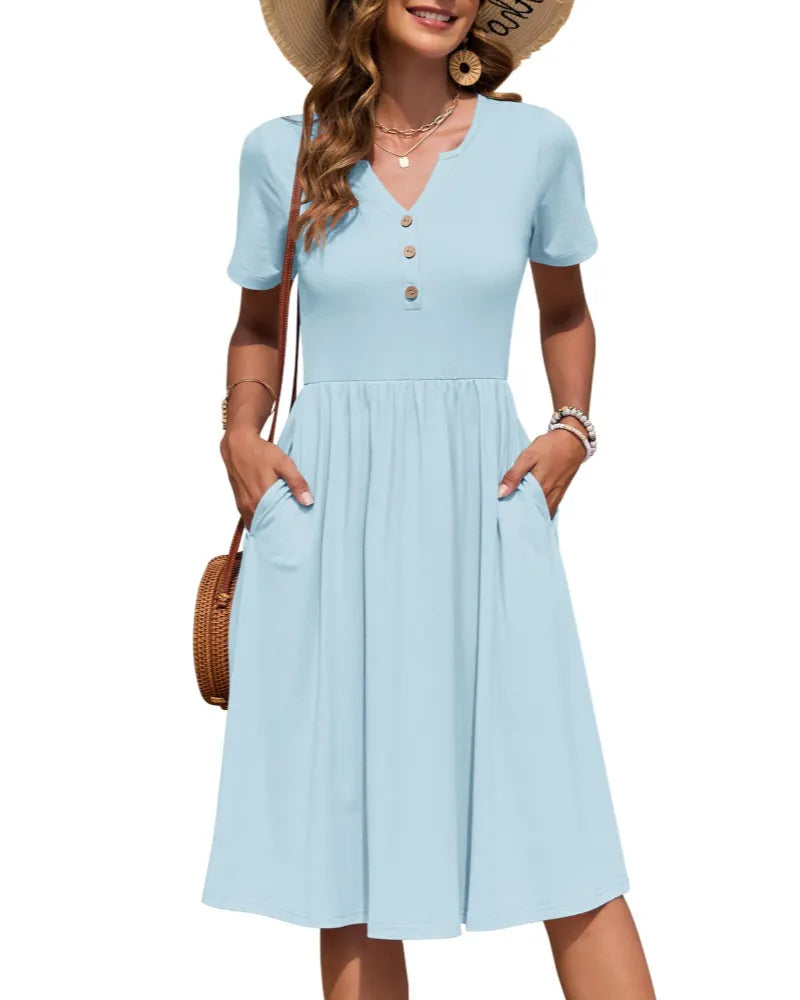 Vestido de Verano Largo Casual Estampado con Manga Corta