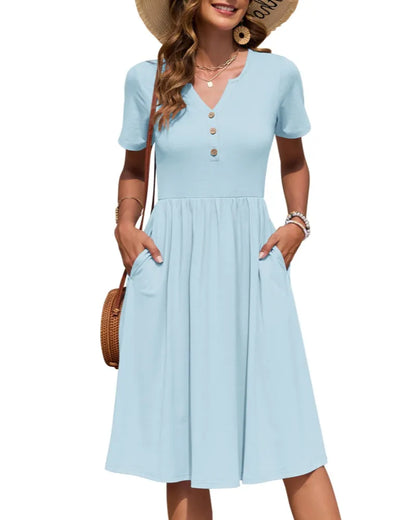 Vestido de Verano Largo Casual Estampado con Manga Corta