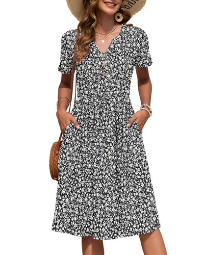 Vestido de Verano Largo Casual Estampado con Manga Corta